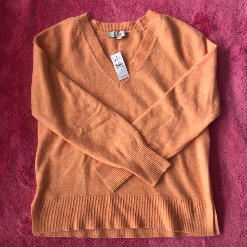 LOFT Super Soft V Neck Tangerine Color Sweater